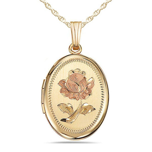 14K Gold Filled Rose Oval Photo Locket - 5/8 inch x 3/4 inch