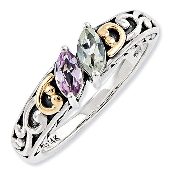 Sterling Silver & 14k Two-stone  Antiqued Mother's Ring