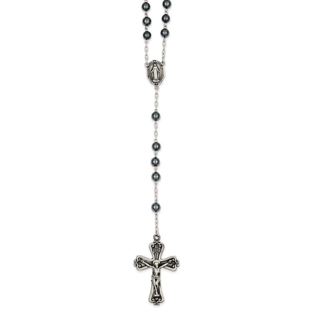 Sterling Silver Antiqued Hematite Rosary