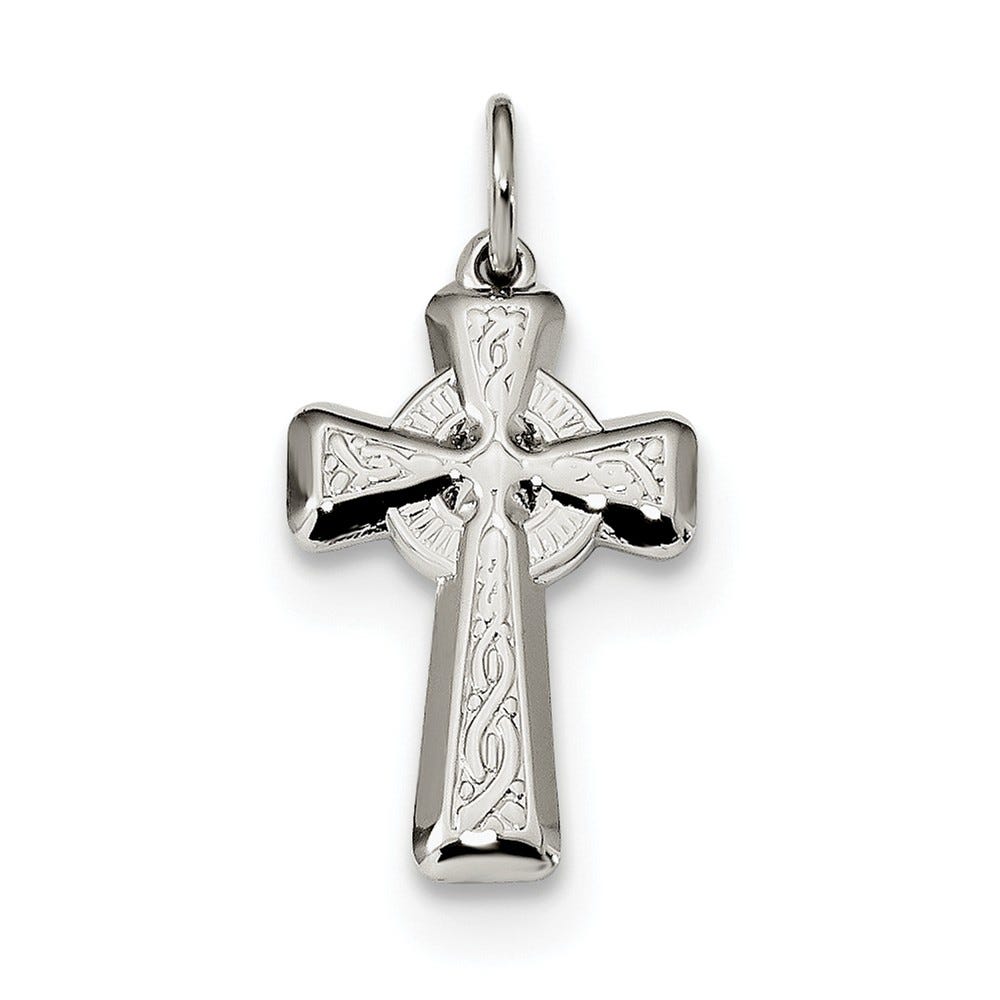 Sterling Silver Polished & Textured Celtic Cross Pendant