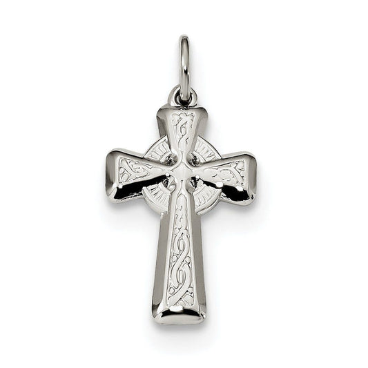 Sterling Silver Polished & Textured Celtic Cross Pendant