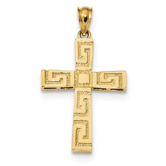 14k Polished Greek Key Cross Pendant