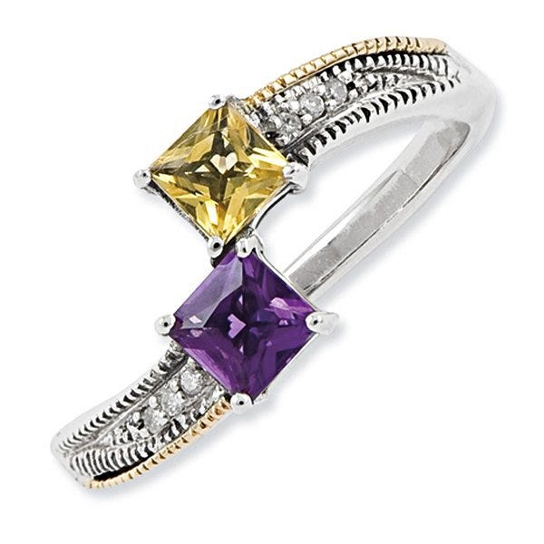 Sterling Silver & 14k Two-stone  Antiqued Mother's Ring