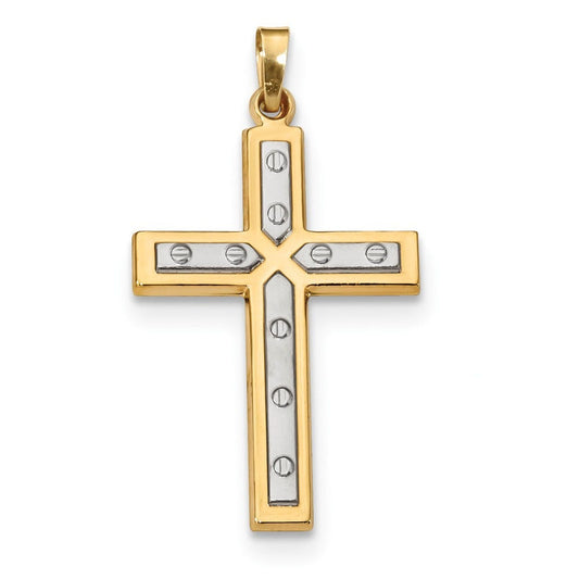 14k w/Rhodium Polished & Satin Cross Pendant