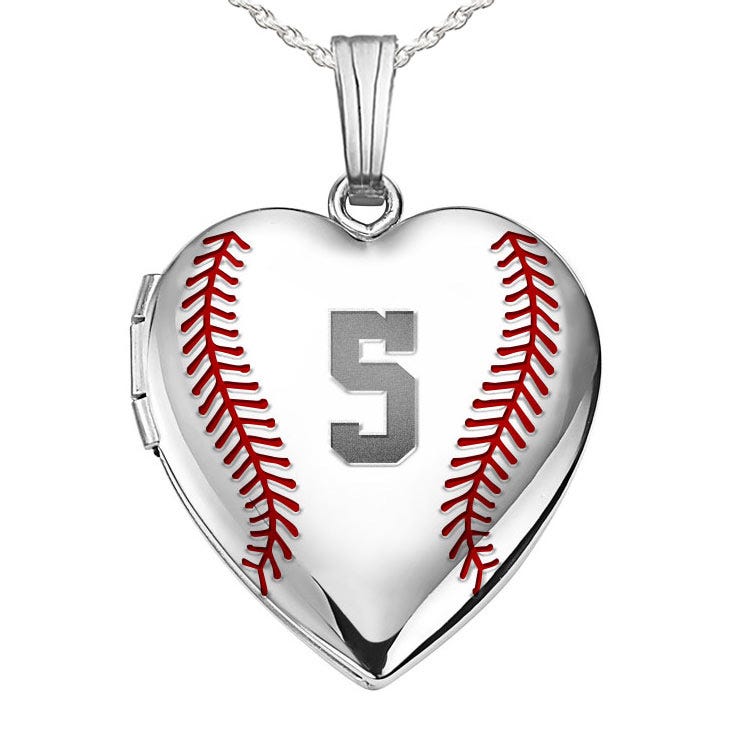 Sterling Silver Personalized Baseball Stitch Heart Photo Locket