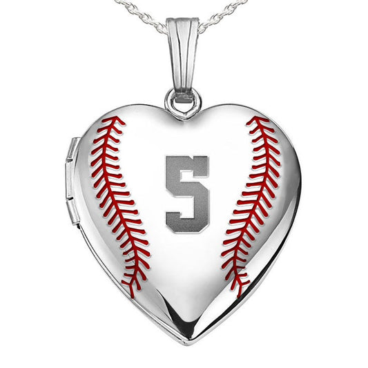 Sterling Silver Personalized Baseball Stitch Heart Photo Locket