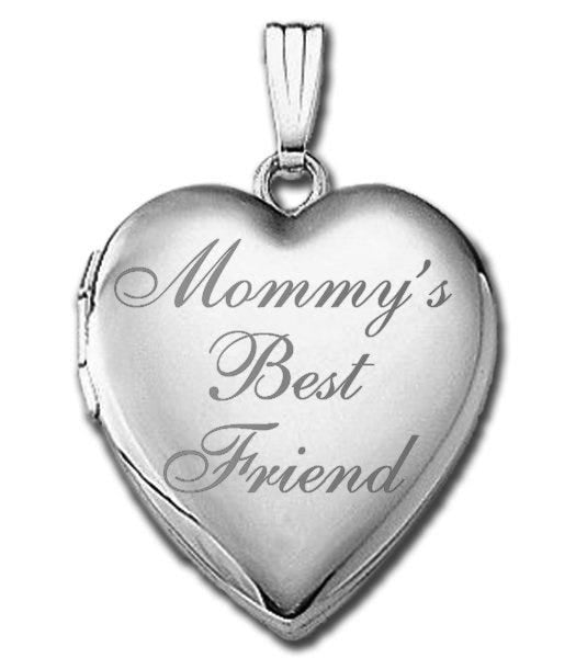 14k White Gold Mommy's Best Friend Heart Locket