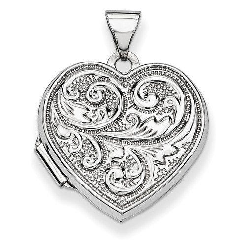 14k White Gold Floral Heart Photo Locket