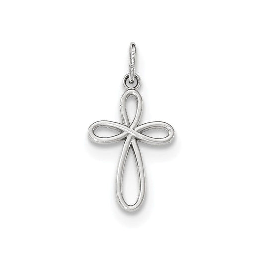 14k White Gold Polished Small Ribbon Cross Pendant