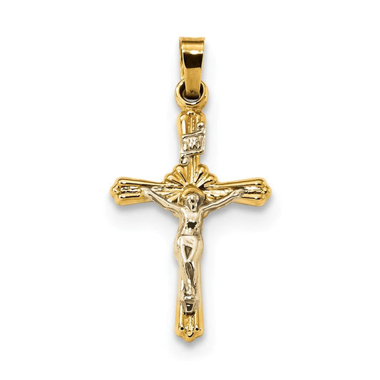 14k Two-tone Flower Center INRI Crucifix Pendant