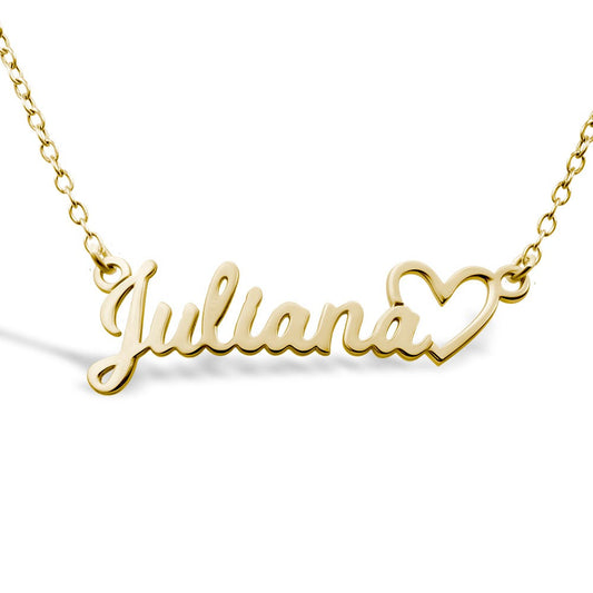Personalized Script Name Necklace with Open Heart - Chain Included