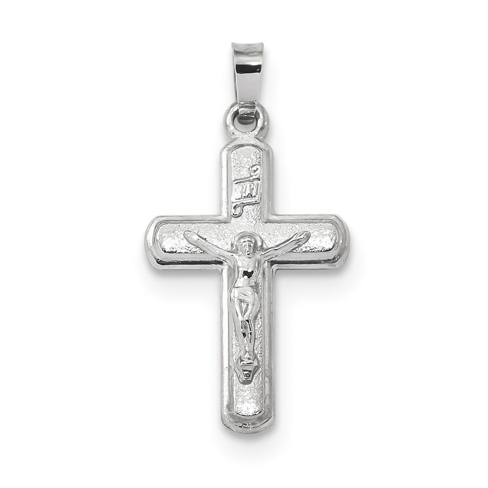 14k White Gold Polished and Satin INRI Crucifix Pendant