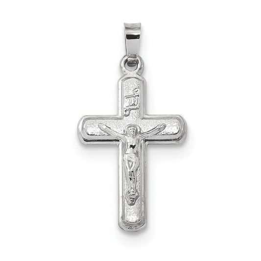 14k White Gold Polished and Satin INRI Crucifix Pendant