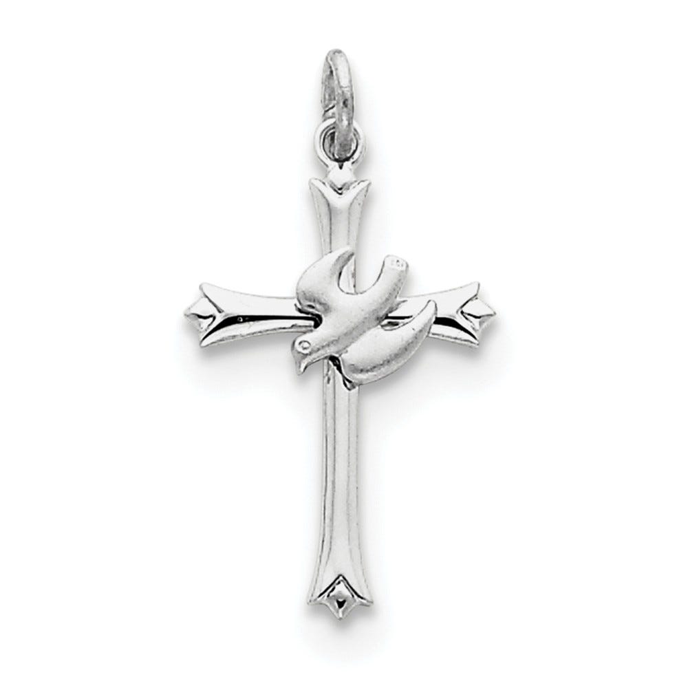 Sterling Silver Rhodium-plated Holy Spirit Cross with Dove Charm