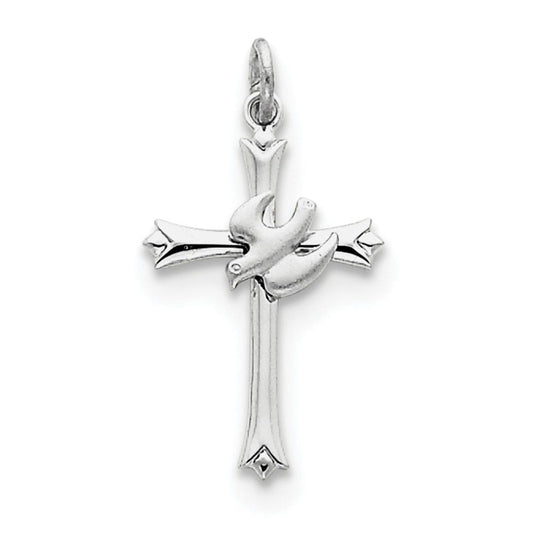 Sterling Silver Rhodium-plated Holy Spirit Cross with Dove Charm