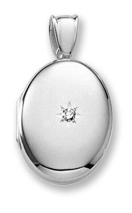 18k Premium Weight White Gold Oval Locket w/ 5 pt. Diamond