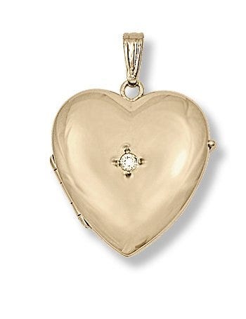 Solid 14k Yellow Gold Heart Photo Locket with Diamond