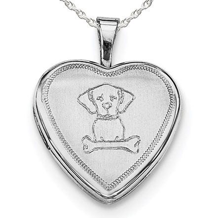 Sterling Silver Dog With Bone Heart Photo Locket