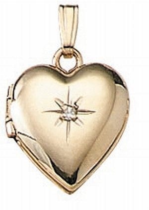 Solid 14K Yellow Gold Heart Locket with Diamond