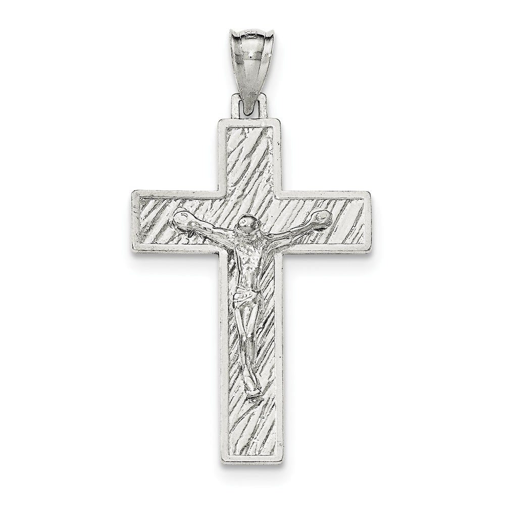 Sterling Silver Polished Large Box Cross Crucifix Pendant
