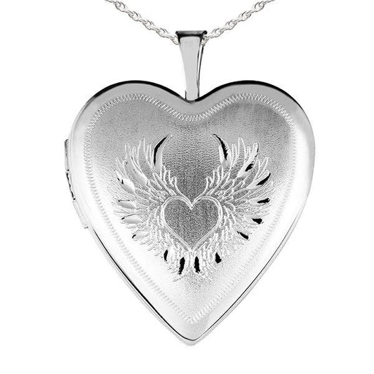 Sterling Silver Heart Angel Wing Heart Photo Locket