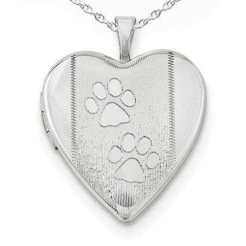 Sterling Silver Two Paw Prints Heart Photo Locket