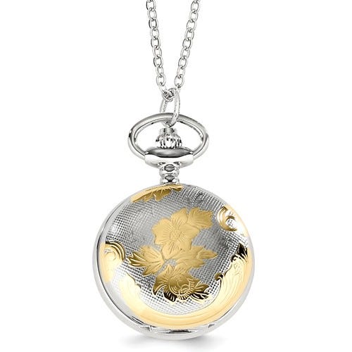 Charles Hubert Women's Two Tone Floral Design Necklace Watch