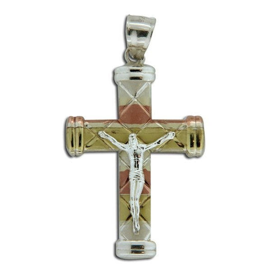 Sterling Silver Tri-color Crucifix Cross Pendant