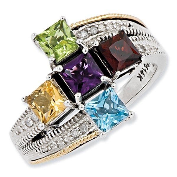 Sterling Silver & 14k Five-stone Antiqued Mother's Ring