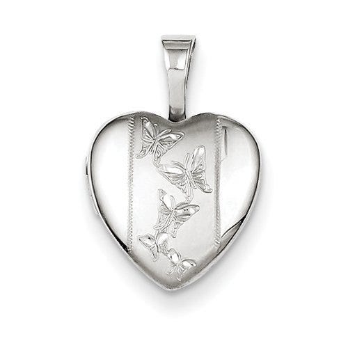 Sterling Silver Baby Polished & Satin Butterfly Heart Locket