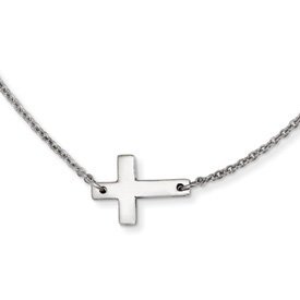 Stainless Steel Polished Sideways Cross Necklace
