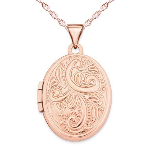 14k Rose Gold Floral Oval Photo Locket