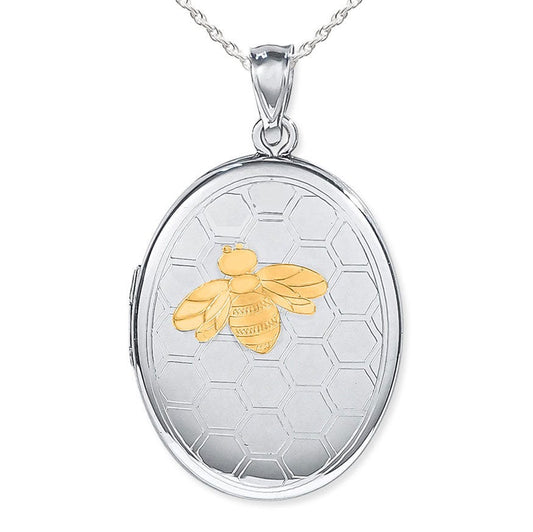 Sterling Silver Two Tone Bee Oval Photo Locket