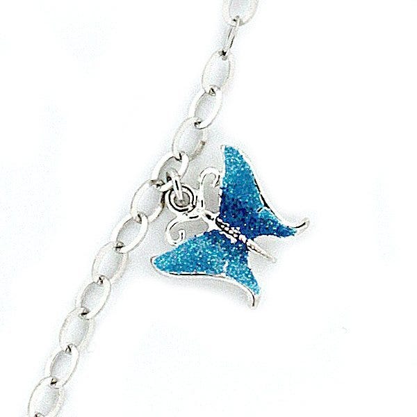 Sterling Silver Adjustable Anklet / Ankle Bracelet Blue Butterfly