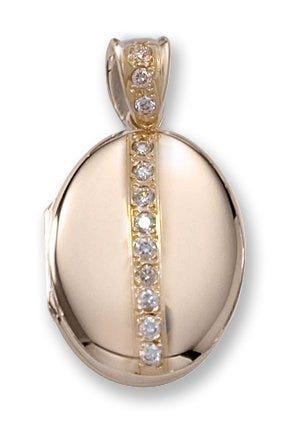 Solid 14k Yellow Gold Premium Weight Oval Photo Locket with Diamonds