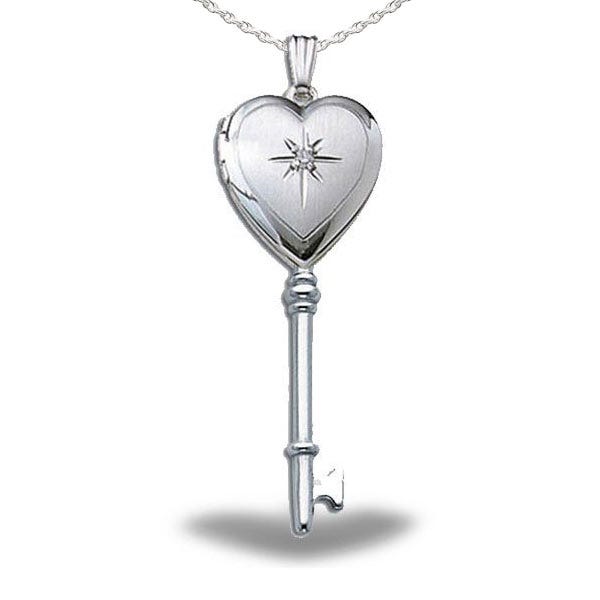 Sterling Silver Small Diamond Key Heart Photo Locket