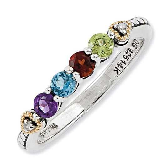 Sterling Silver & 14k Four-stone and Diamond Mother's Ring