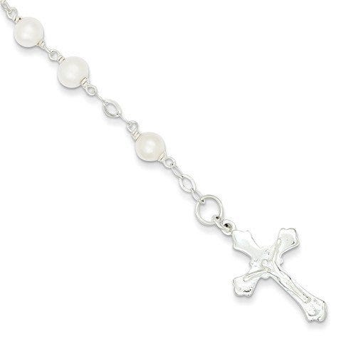 Sterling Silver & Fresh Water Cultured Pearl Rosary Bracelet