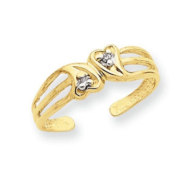 14k Yellow Gold Heart With .02 Ct Diamond Toe Ring