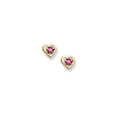 14K Yellow Gold Child's Genuine Tourmaline Birthstone Heart Earrings