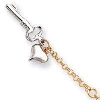 14k Two-Tone Adjustable Polished Puffed Heart & Key Anklet
