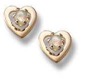 14K Yellow Gold Genuine Opal Hearts Children Post Earrings