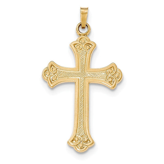 14k Textured and Polished Fleur de lis Cross Pendant