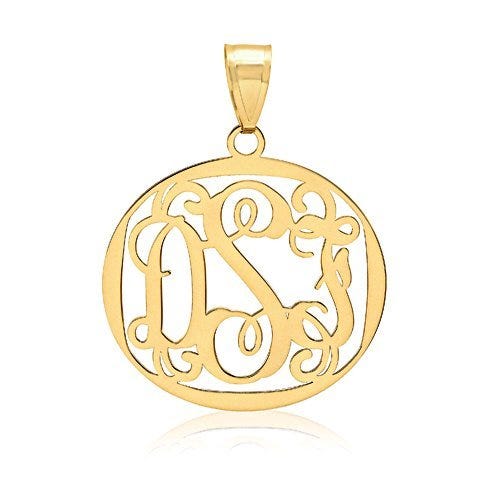 Round Vine Script 3 Letter Monogram Cut-Out Pendant