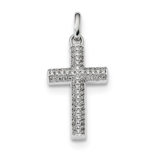 Sterling Silver Rhodium-plated CZ Latin Cross Pendant