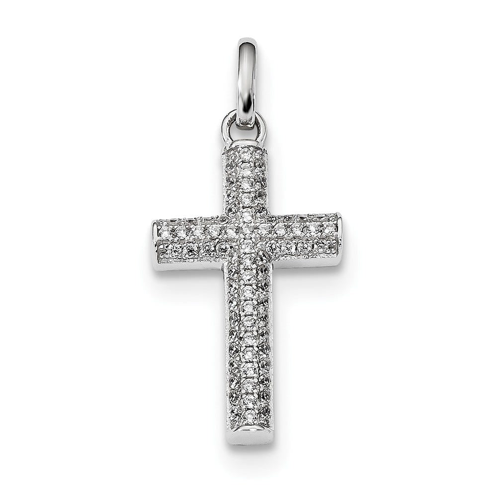 Sterling Silver Rhodium-plated CZ Latin Cross Pendant