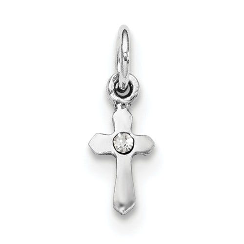 Sterling Silver Polished CZ Children's Cross Pendant