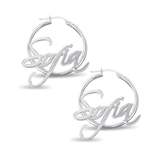 Pair Of Script Hoop Name Earrings