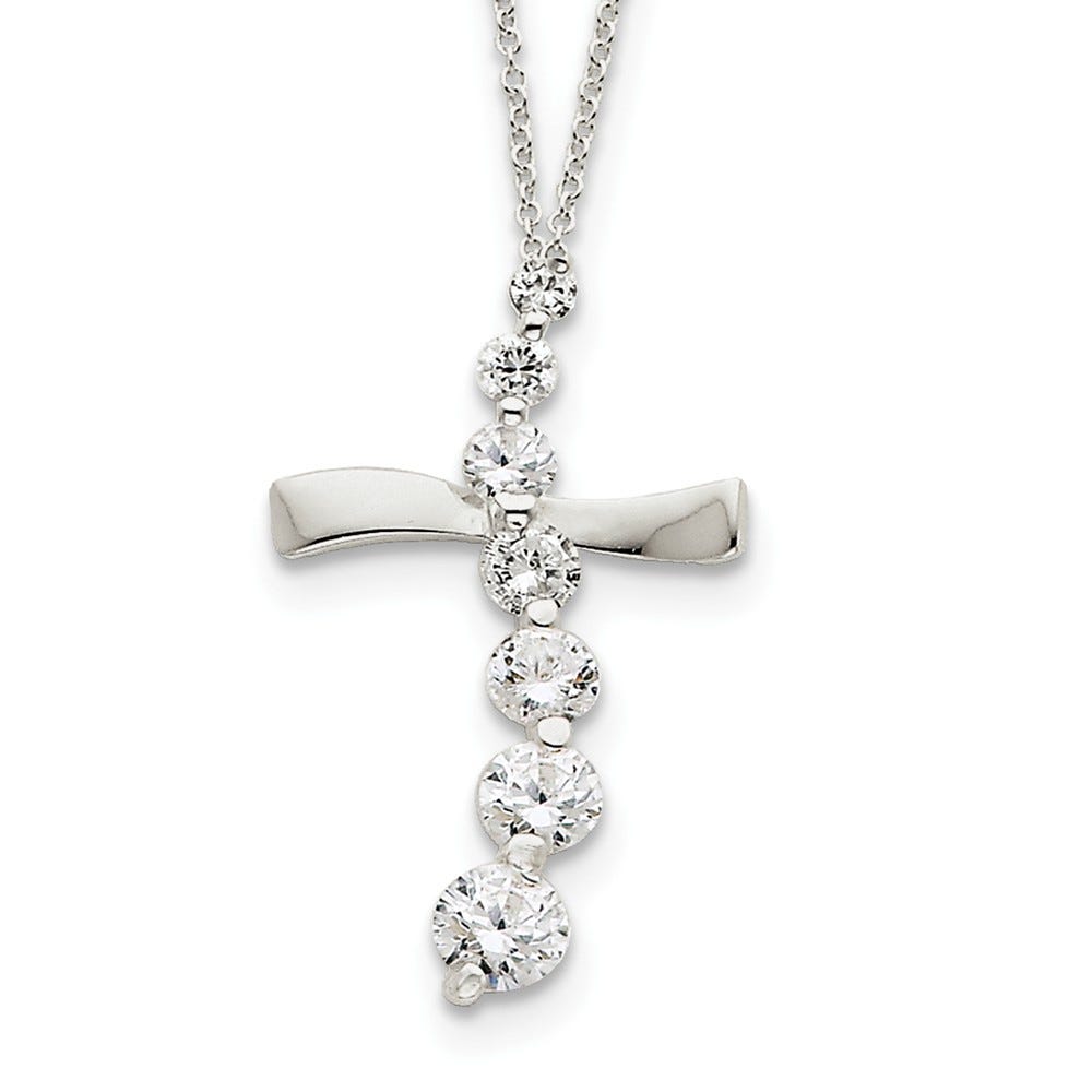 Sterling Silver CZ Cross Journey Necklace