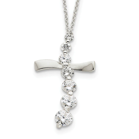 Sterling Silver CZ Cross Journey Necklace